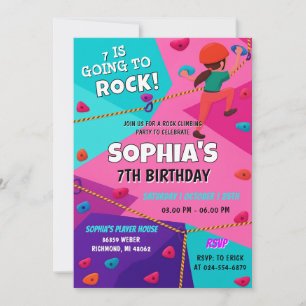 Invitación Cumpleaños personalizado de escalada en roca rosa