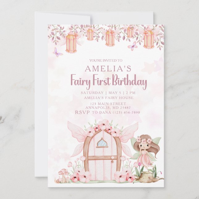 Invitación Cumpleaños personalizado de Fairy First Girl (Anverso)