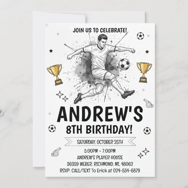 Invitación Cumpleaños Personalizado de Fútbol (Anverso)