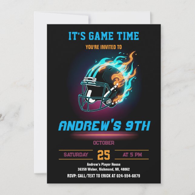 Invitación Cumpleaños Personalizado de Fútbol Americano (Anverso)