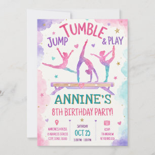 Invitación Cumpleaños personalizado de gimnasta en tumbler