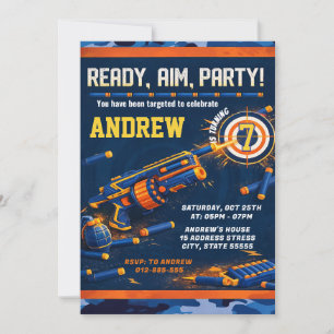 Invitación Cumpleaños personalizado de guerra de dardos Nerf 