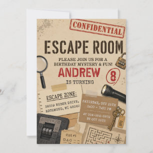 Invitación Cumpleaños personalizado de habitación de escape p