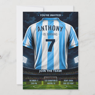 Invitación Cumpleaños Personalizado de Jersey Azul de Fútbol