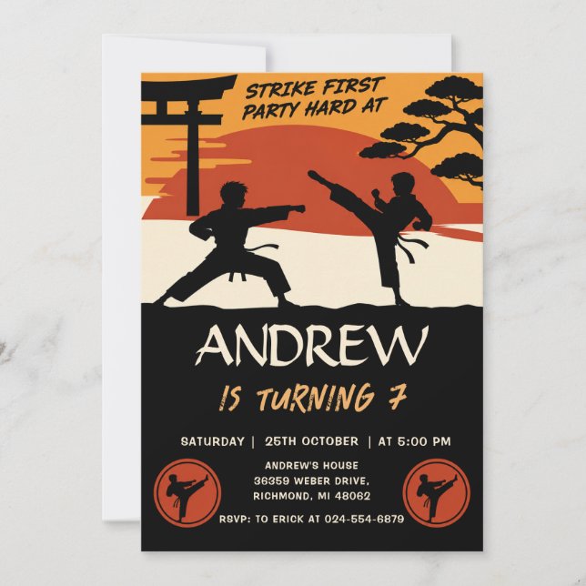 Invitación Cumpleaños personalizado de Karate Boys (Anverso)