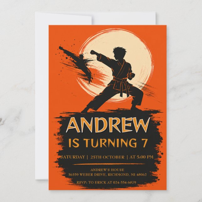 Invitación Cumpleaños personalizado de Karate Kid (Anverso)