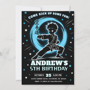 Invitación Cumpleaños personalizado de karate neón