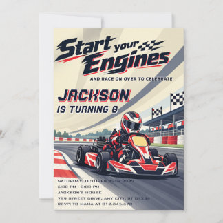 Invitación Cumpleaños Personalizado de Karting Moderno