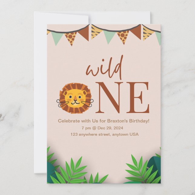 Invitación cumpleaños personalizado de la jungla safari de un (Anverso)