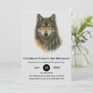 Invitación Cumpleaños personalizado de lobo acuarela