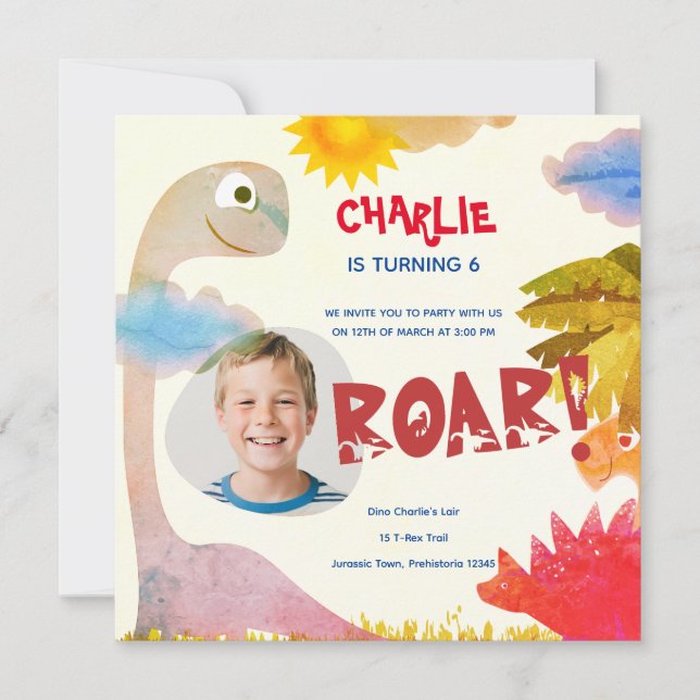 Invitación Cumpleaños personalizado de los dinosaurios ROAR (Anverso)