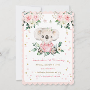 Invitación Cumpleaños personalizado de niña con koala a la ed