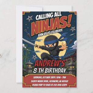 Invitación Cumpleaños personalizado de Ninja para niños Guerr