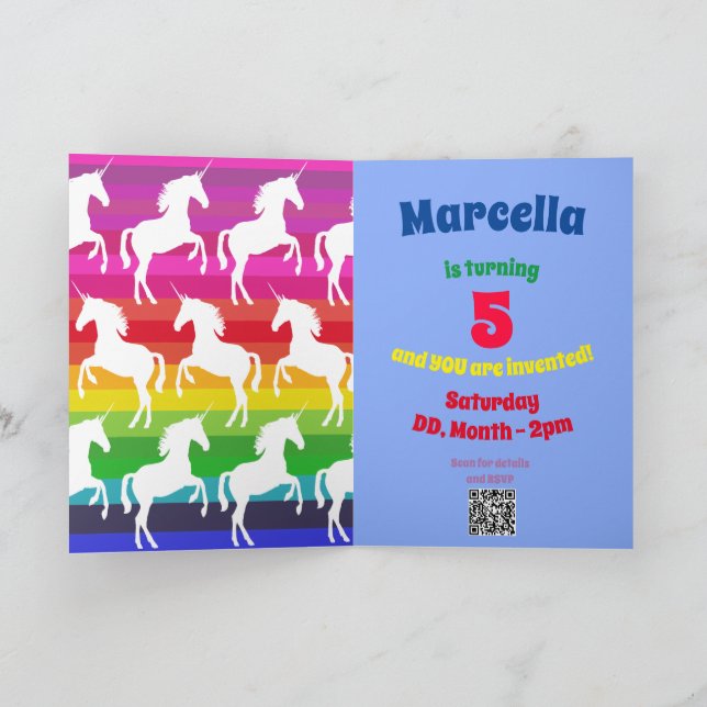 Invitación Cumpleaños personalizado de niños con unicornio y  (Interior)