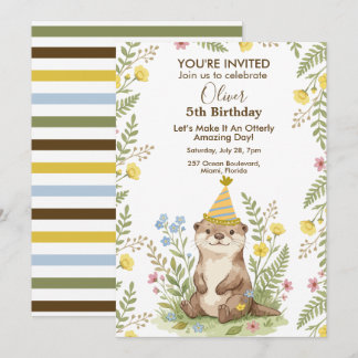 Invitación Cumpleaños Personalizado de Nutria Adorable Floral