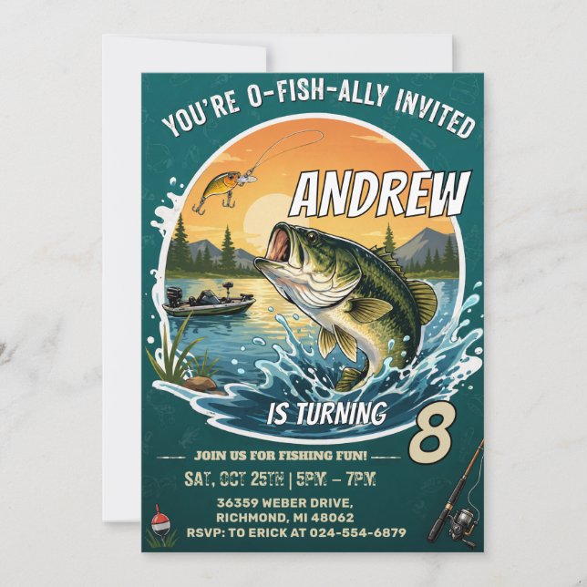 Invitación Cumpleaños Personalizado de Pesca (Anverso)