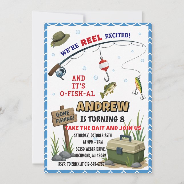 Invitación Cumpleaños Personalizado de Pesca (Anverso)
