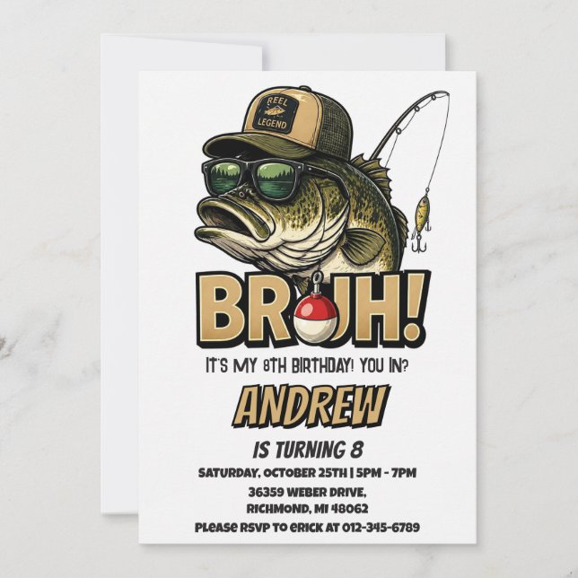 Invitación Cumpleaños Personalizado de Pesca Bruh (Anverso)
