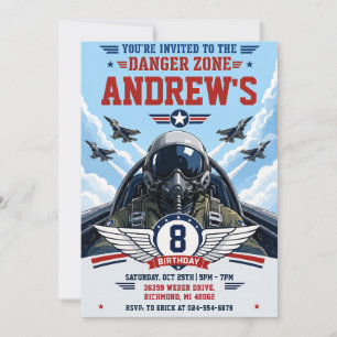 Invitación Cumpleaños Personalizado de Piloto de Caza Militar