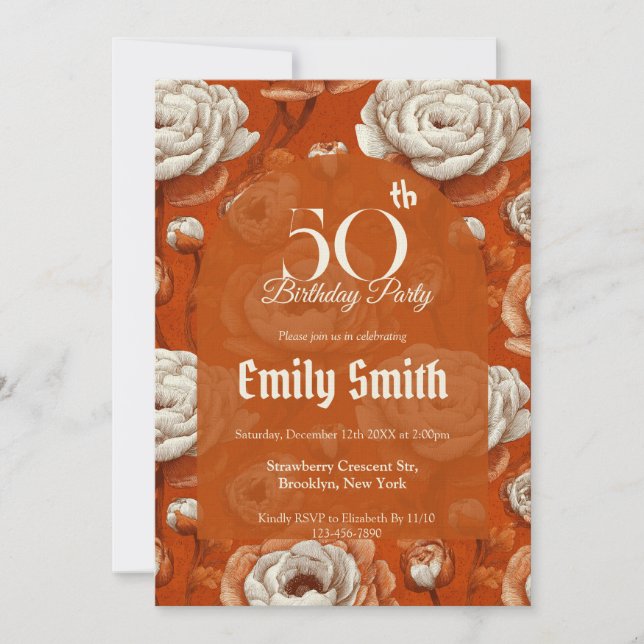 Invitación Cumpleaños personalizado de Ranunculus floral 20 (Anverso)