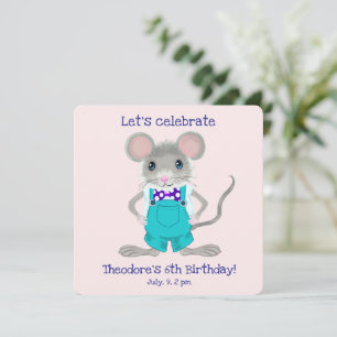 Invitación Cumpleaños personalizado de ratón pequeño lindo y
