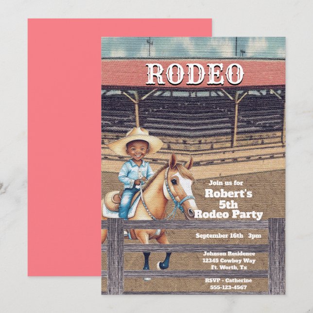 Invitación Cumpleaños personalizado de Rodeo Occidental Cowbo (Anverso / Reverso)