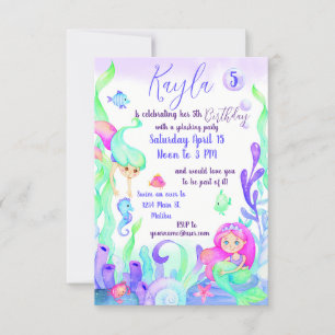 Invitación Cumpleaños personalizado de sirenas acuarela para 