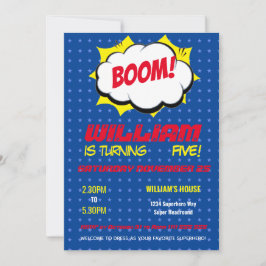 Invitación Cumpleaños Personalizado de Superhéroe Azul para N