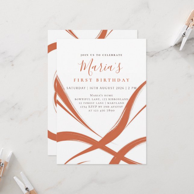 Invitación Cumpleaños personalizado de terracota abstracta on (Anverso/Reverso In Situ)