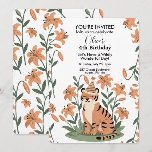 Invitación Cumpleaños personalizado de tigre lindo con lirio 
