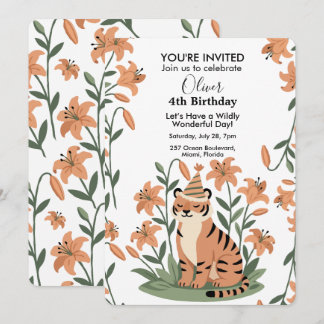 Invitación Cumpleaños personalizado de tigre lindo con lirio