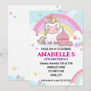 Invitación Cumpleaños Personalizado de Unicornio Mágico Arcoí