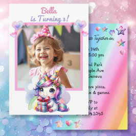 Invitación Cumpleaños personalizado de Unicornio y Chica foto