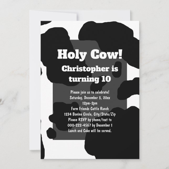 Invitación Cumpleaños personalizado de vaca divertida para ni (Anverso)