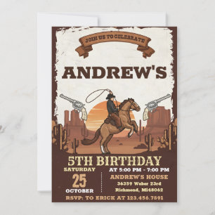 Invitación Cumpleaños Personalizado de Vaquero Salvaje del Oe