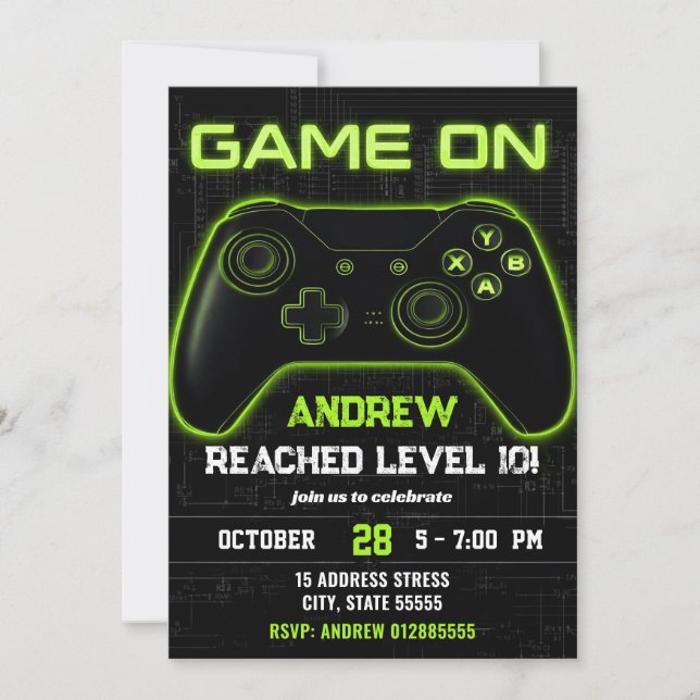 Invitación Cumpleaños personalizado de videojuegos modernos (Anverso)
