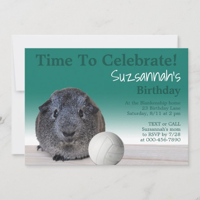 Invitación Cumpleaños personalizado de voleibol de cobaya lin (Anverso)