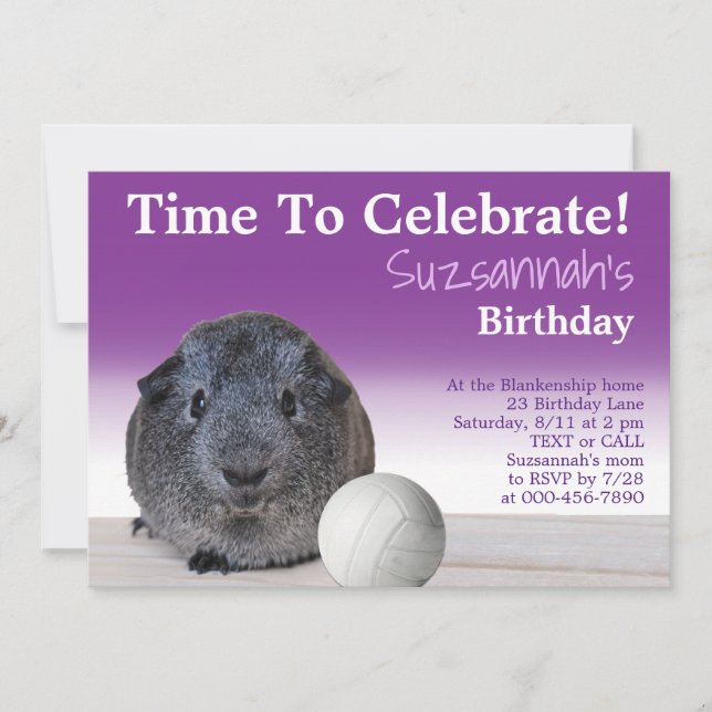 Invitación Cumpleaños Personalizado de Voleibol de Cuyes Lind (Anverso)