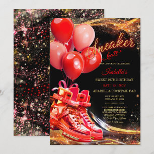 Invitación Cumpleaños personalizado de zapatillas rojas y dor