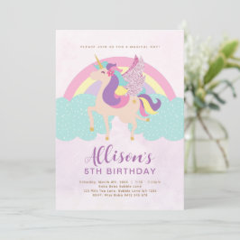 Invitación Cumpleaños Personalizado del Arcoiris de Unicornio
