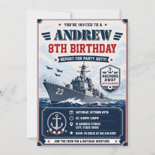 Invitación Cumpleaños Personalizado del Barco del Ejército de