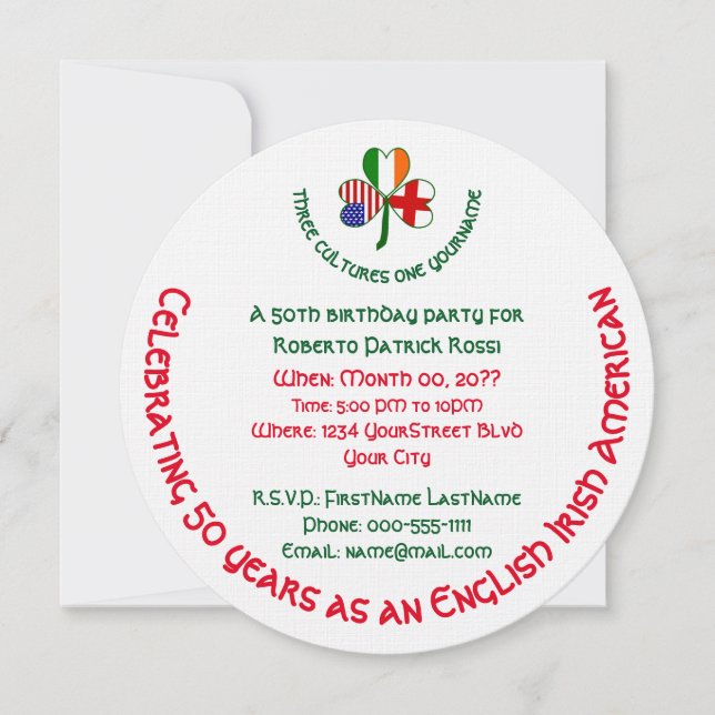 Invitación Cumpleaños personalizado del inglés irlandés Shamr (Anverso)