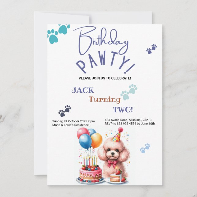 Invitación Cumpleaños personalizado del perro de caniche de c (Anverso)