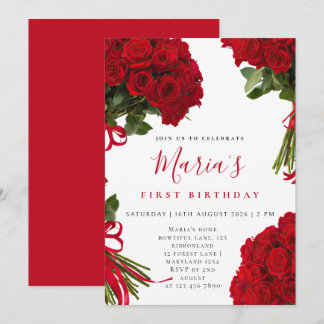 Invitación Cumpleaños personalizado elegante con rosa roja fl
