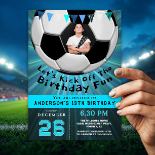 Invitación Cumpleaños Personalizado Foto Deportes Azul Genial