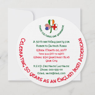 Invitación Cumpleaños personalizado inglés irlandés USA trébo
