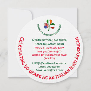Invitación Cumpleaños personalizado italiano irlandés USA tré