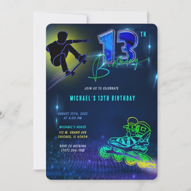 Invitación Cumpleaños personalizado para niño de 13 años (Anverso)