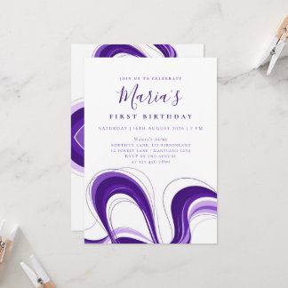 Invitación Cumpleaños personalizado púrpura abstracto onda pr