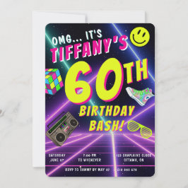 Invitación Cumpleaños Personalizado Retro Años 80 Neon Hito